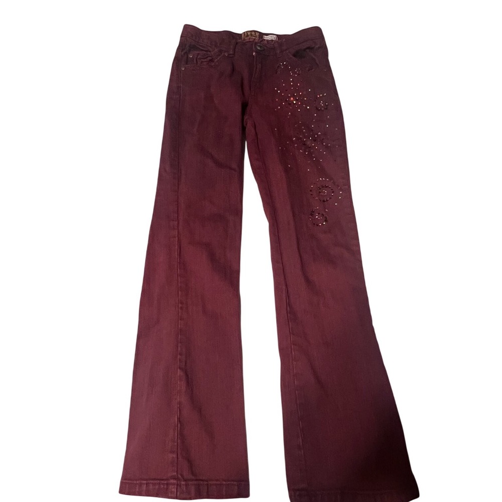 1989 Place Women's Bootcut Jeans Size 12 Burgundy with Rhinestones‎
